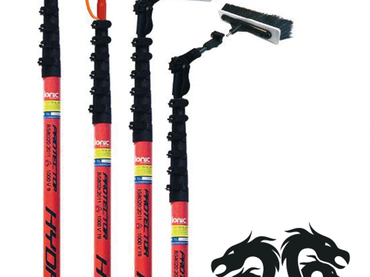 Four extendable cleaning poles with various brush attachments.