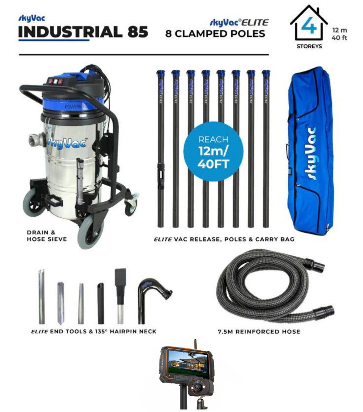 Sistema de limpieza de canaletas industriales SkyVac® 85 Elite (usted elige)