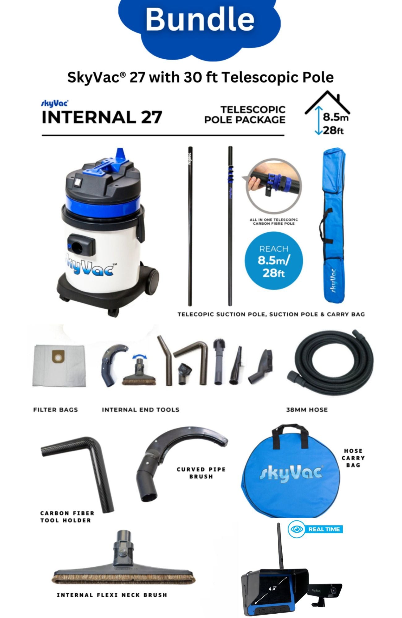 SkyVaC 27 with 30ft Telescopic Pole And Real Time Camera