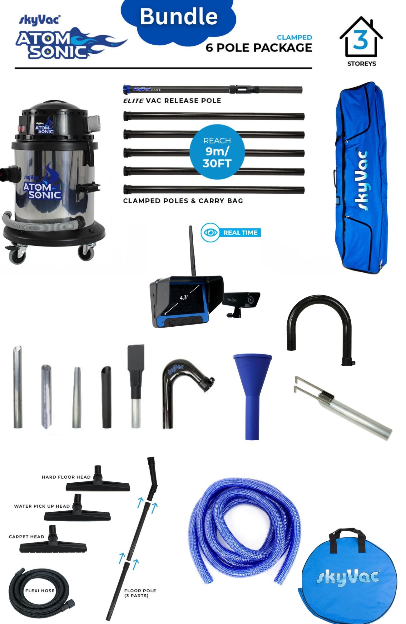 SkyVac Sonic 6 Pole Most Popular Bundle with Real Time Camera