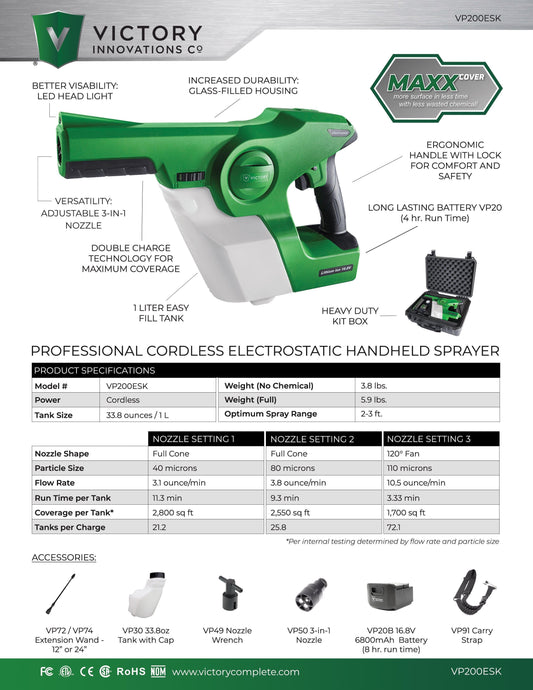 Victory Electrostatic Cordless Handheld Sprayer VP200ESK (In-Stock)