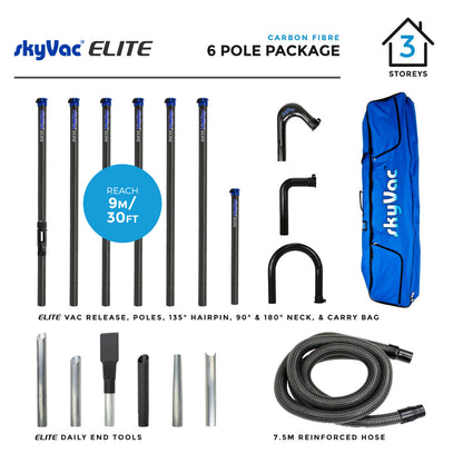 SkyVac® Elite Carbon Fiber Poles with Hose, Neck & End Tools (You Choose)