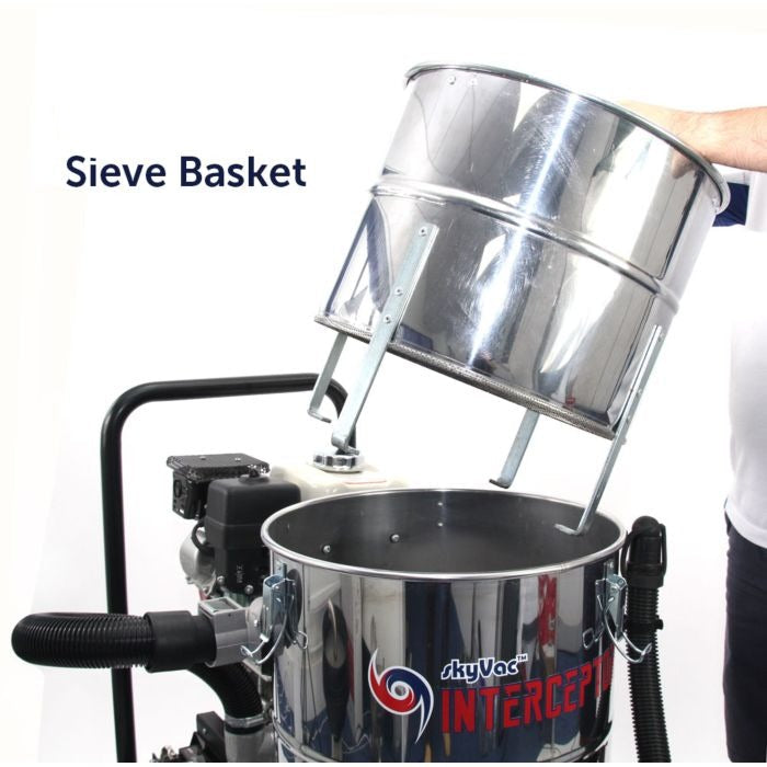 SkyVac Interceptor Picture Focused on the Sieve Basket 