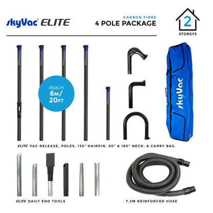 SkyVac® Elite Carbon Fiber Poles with Hose, Neck & End Tools (You Choose)