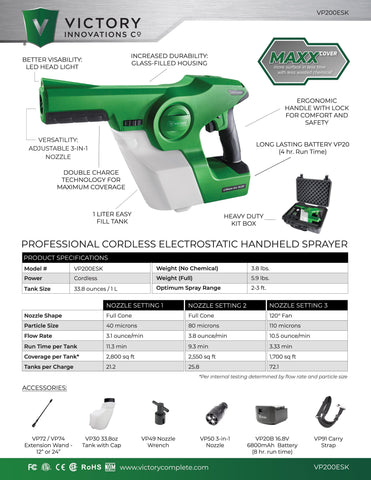 Victory Electrostatic Cordless Handheld Sprayer VP200ESK (In-Stock)